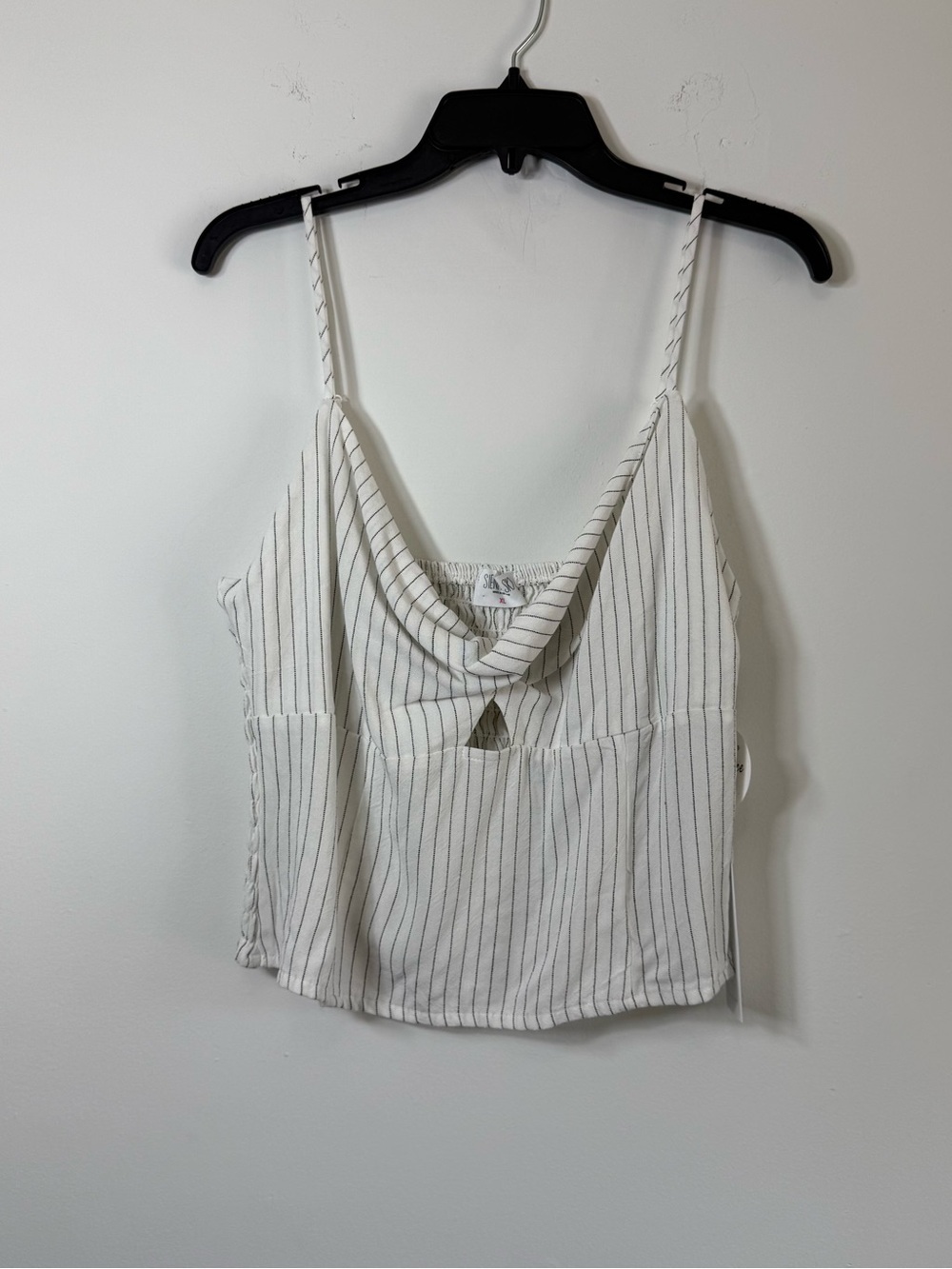 Sienna Sky Pinstripe Twist Front Cutout Cami Top XL Coastal Linen Blend - Picture 2 of 8